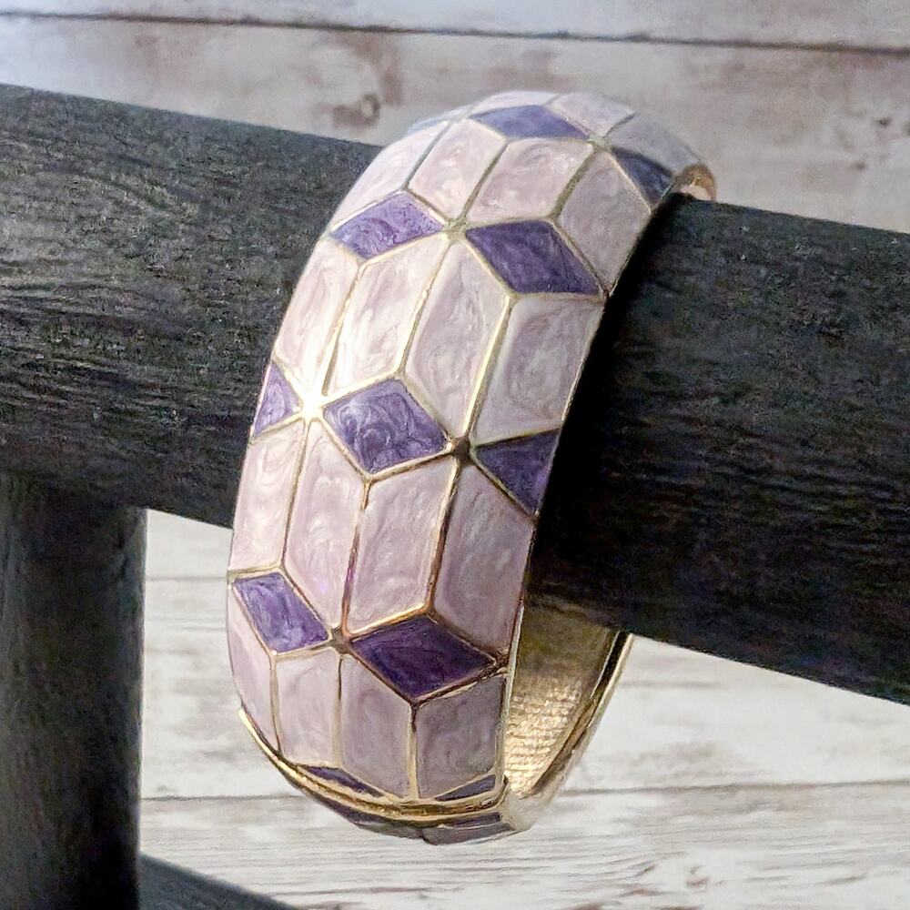 Vintage Hinged Bracelet Chunky Lilac/Purple Tones
